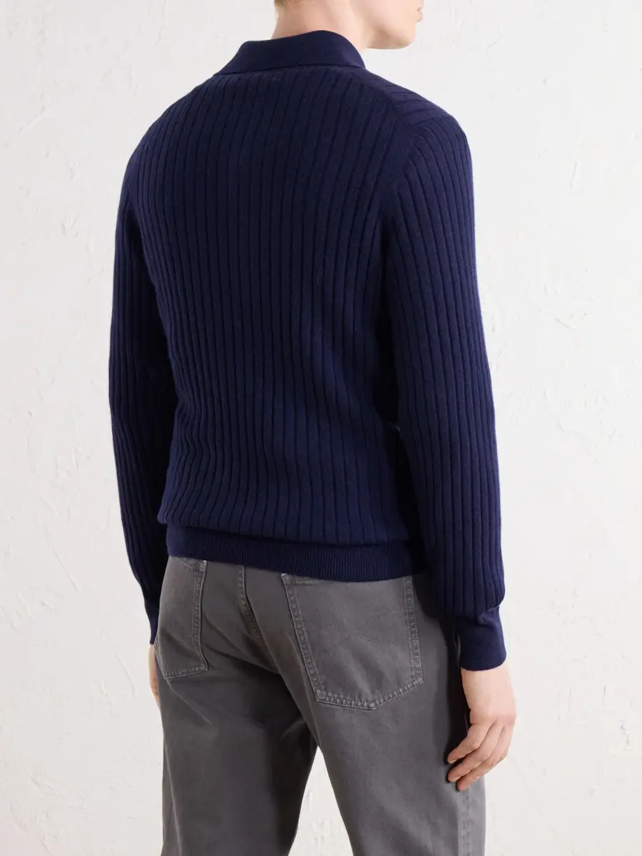 Brunello Cucinelli Ribbed Cashmere Polo Shirt - Men | Thumbnail 4 Brunello Cucinelli Ribbed Cashmere Polo Shirt - Men | Thumbnail 4
