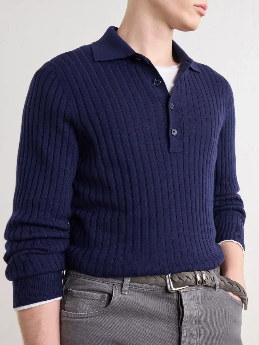 Brunello Cucinelli Ribbed Cashmere Polo Shirt - Men | Thumbnail 5 Brunello Cucinelli Ribbed Cashmere Polo Shirt - Men | Thumbnail 5