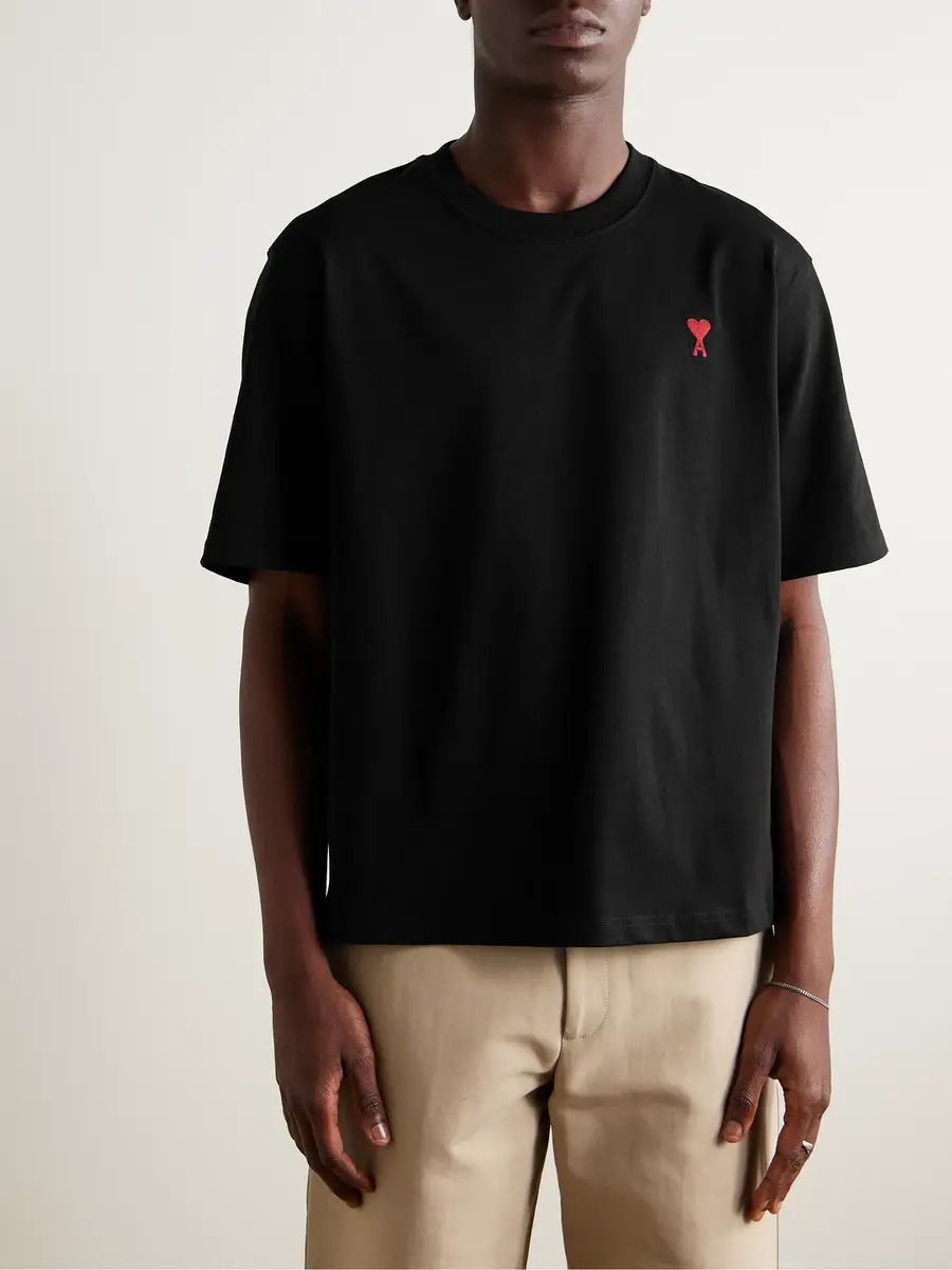AMI PARIS Logo-Embroidered Organic Cotton-Jersey T-Shirt - Men | Thumbnail 3 AMI PARIS Logo-Embroidered Organic Cotton-Jersey T-Shirt - Men | Thumbnail 3