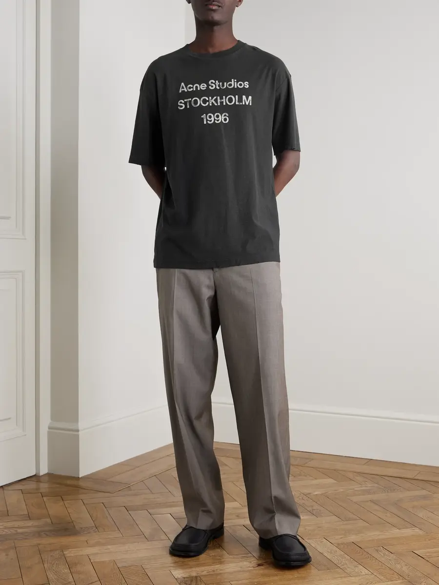 Acne Studios Exford Distressed Logo-Print Cotton-Jersey T-Shirt - Men | Thumbnail 2