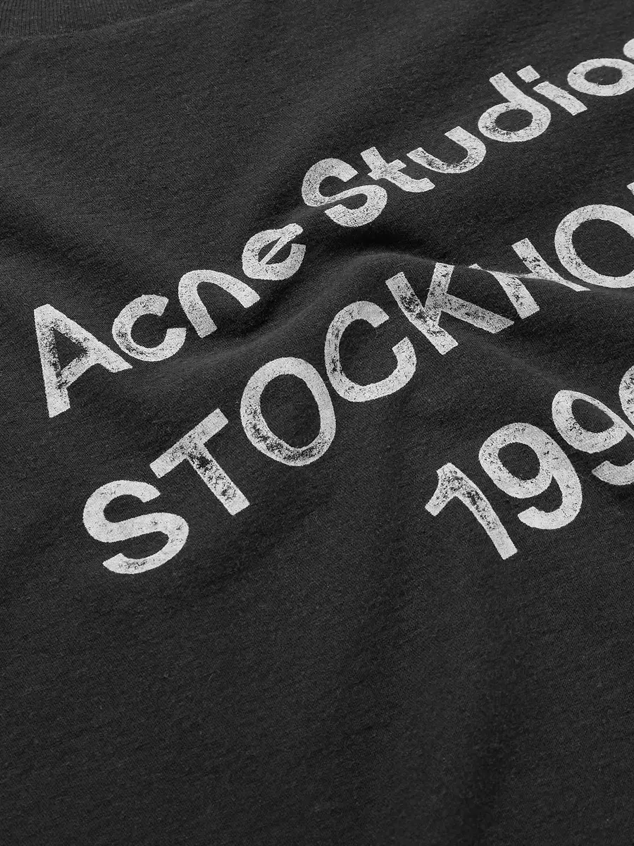 Acne Studios Exford Distressed Logo-Print Cotton-Jersey T-Shirt - Men | Thumbnail 4