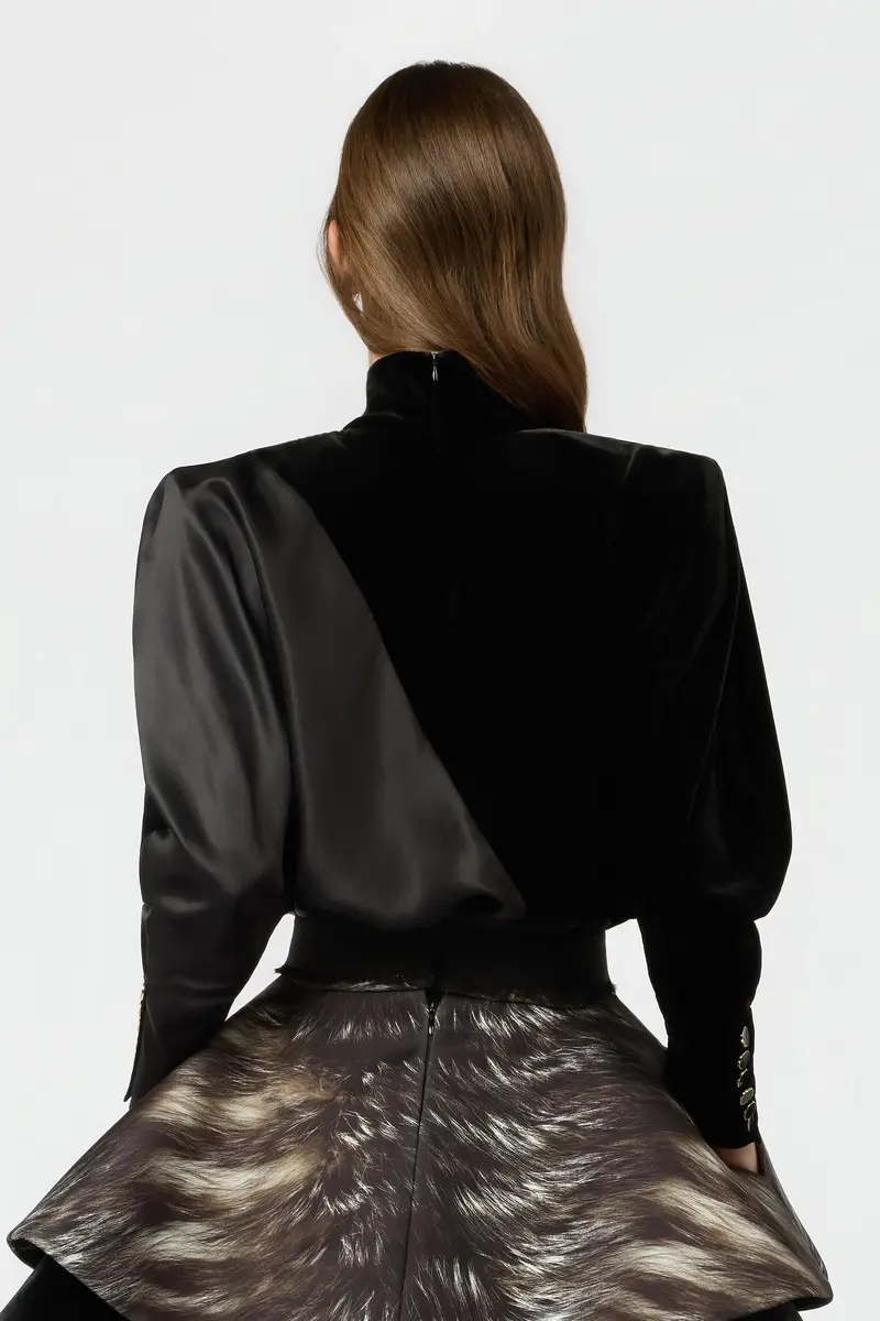 Roberto Cavalli Velvet And Silk Satin Blouse With Jewel Buttons | Thumbnail 3 Roberto Cavalli Velvet And Silk Satin Blouse With Jewel Buttons | Thumbnail 3