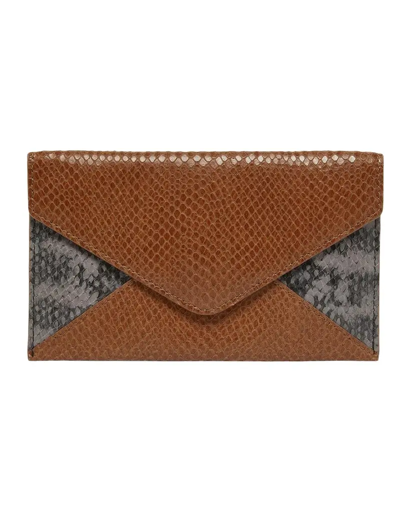 Dries Van Noten Snakeskin-Embossed Leather Envelope Pouch Bag