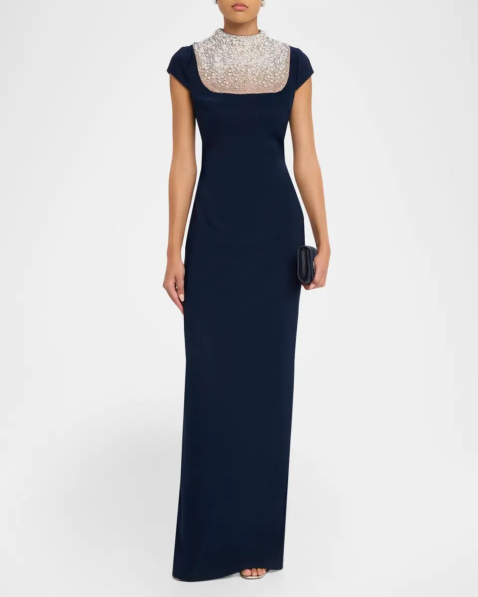 BADGLEY MISCHKA Rhinestone-Yoke Column Gown | Thumbnail 2 BADGLEY MISCHKA Rhinestone-Yoke Column Gown | Thumbnail 2