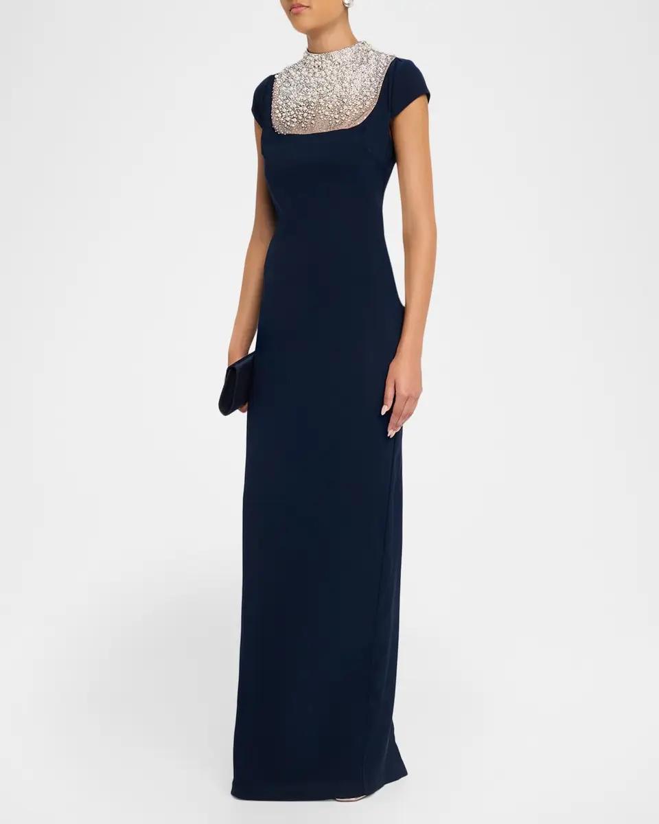 BADGLEY MISCHKA Rhinestone-Yoke Column Gown | Thumbnail 4 BADGLEY MISCHKA Rhinestone-Yoke Column Gown | Thumbnail 4