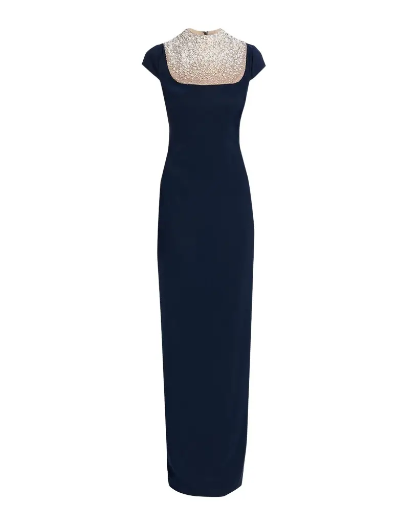 BADGLEY MISCHKA Rhinestone-Yoke Column Gown