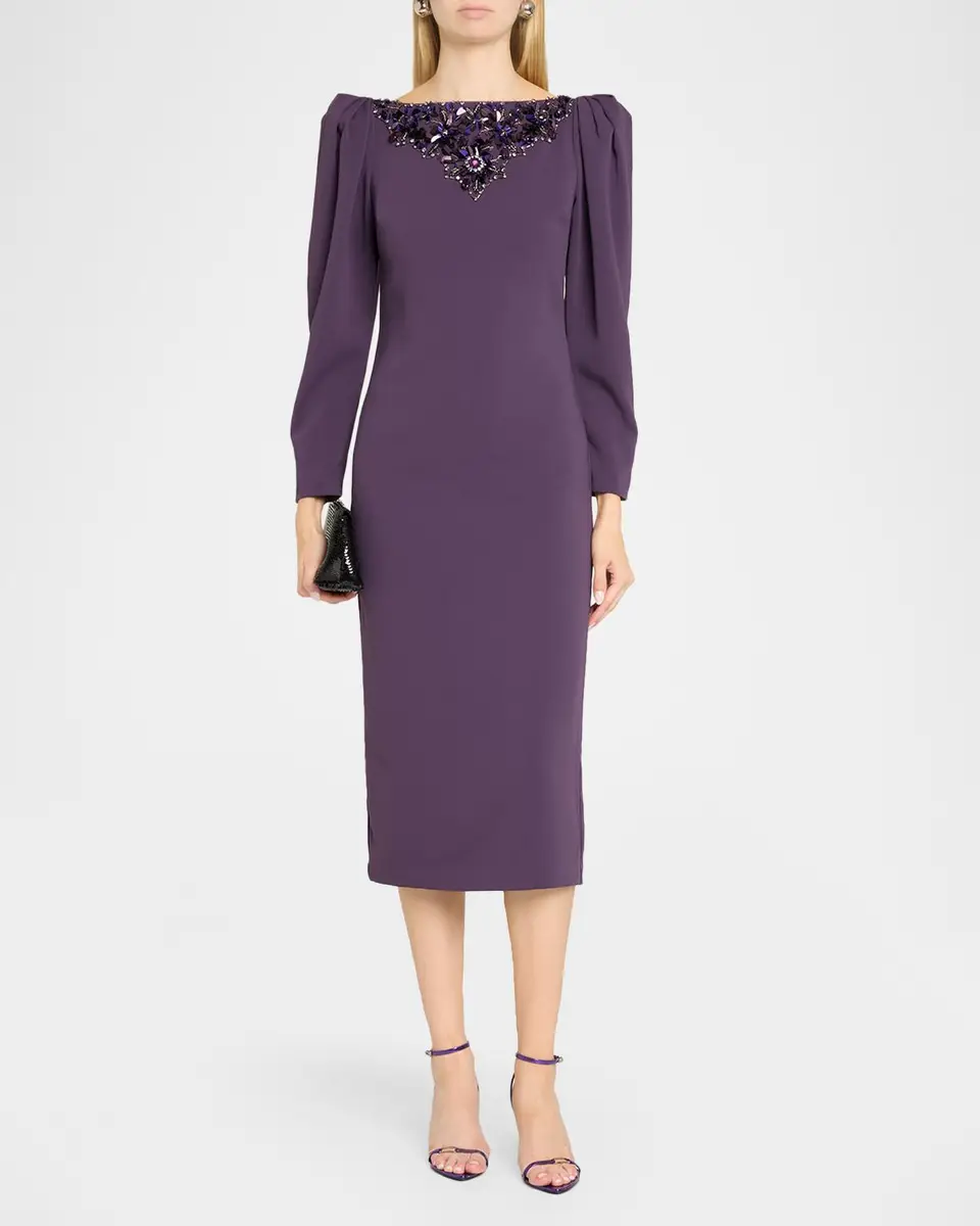BADGLEY MISCHKA Beaded-Yoke Midi Sheath Dress | Thumbnail 2 BADGLEY MISCHKA Beaded-Yoke Midi Sheath Dress | Thumbnail 2