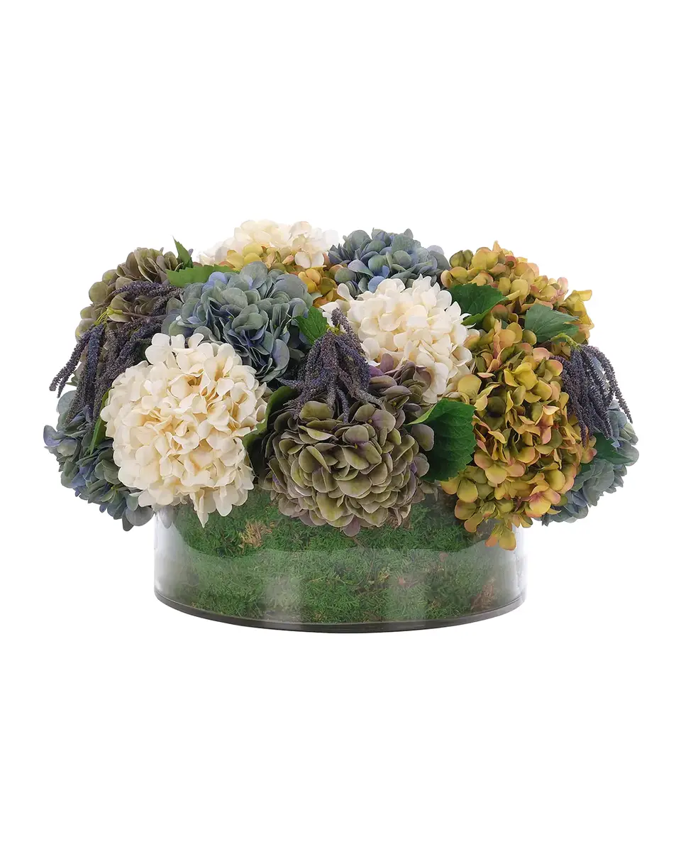 Natural Decorations Hydrangeas 12" Faux Floral Arrangement in Moss Glass Vase | Thumbnail 2 Natural Decorations Hydrangeas 12" Faux Floral Arrangement in Moss Glass Vase | Thumbnail 2