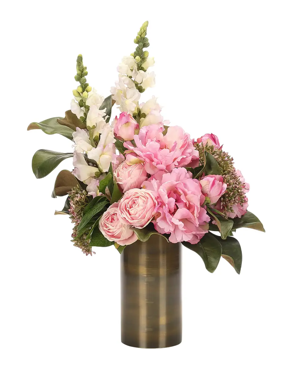 Natural Decorations Peonies & Snapdragons 20" Faux Floral Arrangement in Brass Vase | Thumbnail 2 Natural Decorations Peonies & Snapdragons 20" Faux Floral Arrangement in Brass Vase | Thumbnail 2