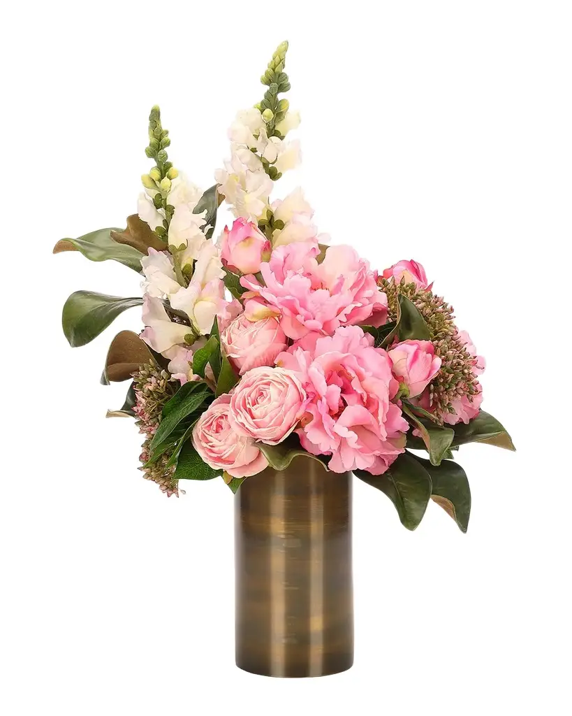 Peonies & Snapdragons 20" Faux Floral Arrangement in Brass Vase Peonies & Snapdragons 20" Faux Floral Arrangement in Brass Vase