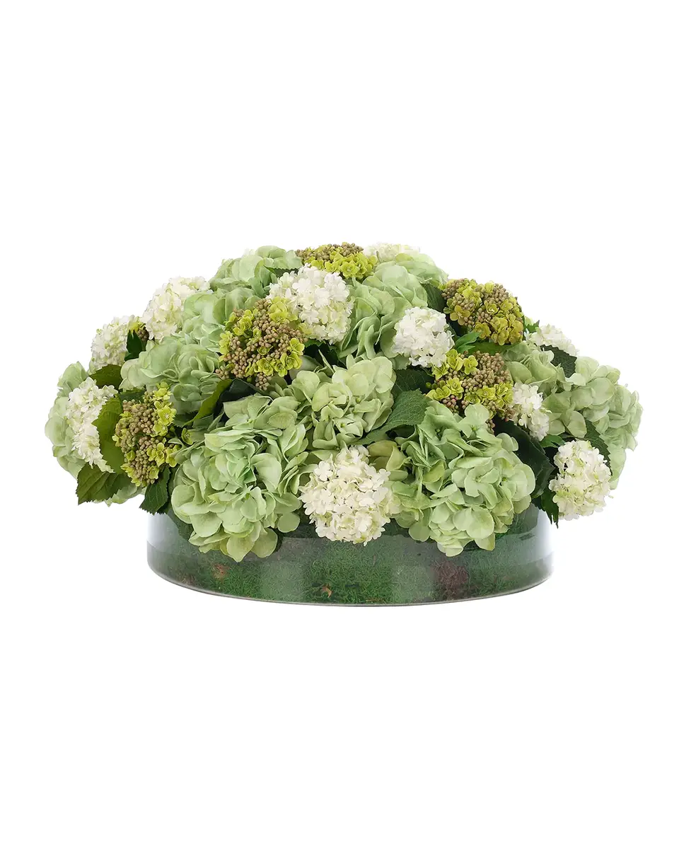 Natural Decorations Snowball Hydrangeas 8" Faux Floral Arrangement in Moss Glass Vase | Thumbnail 2 Natural Decorations Snowball Hydrangeas 8" Faux Floral Arrangement in Moss Glass Vase | Thumbnail 2
