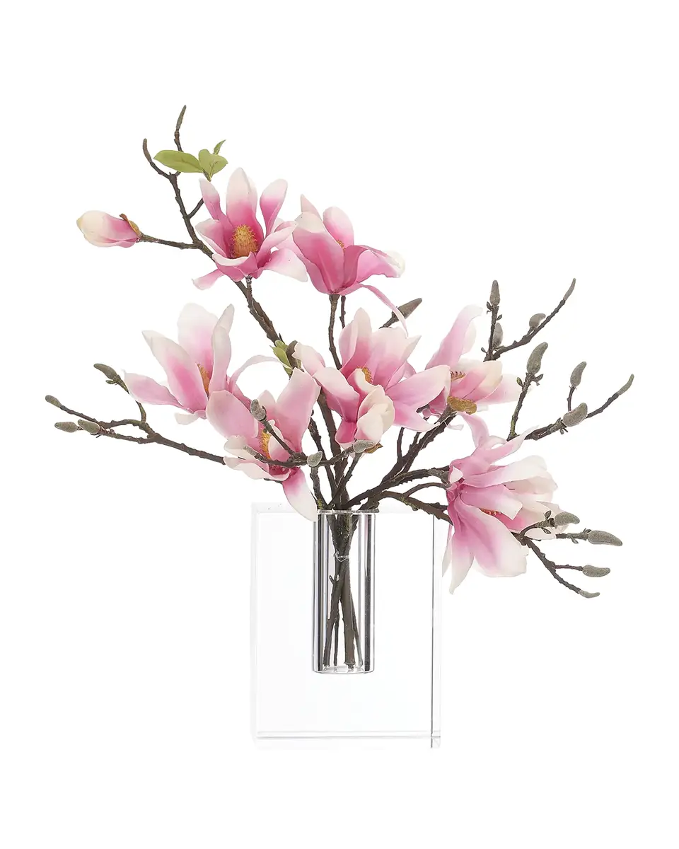Natural Decorations Real Touch Magnolias 8" Faux Floral Arrangement in Glass Vase | Thumbnail 2 Natural Decorations Real Touch Magnolias 8" Faux Floral Arrangement in Glass Vase | Thumbnail 2