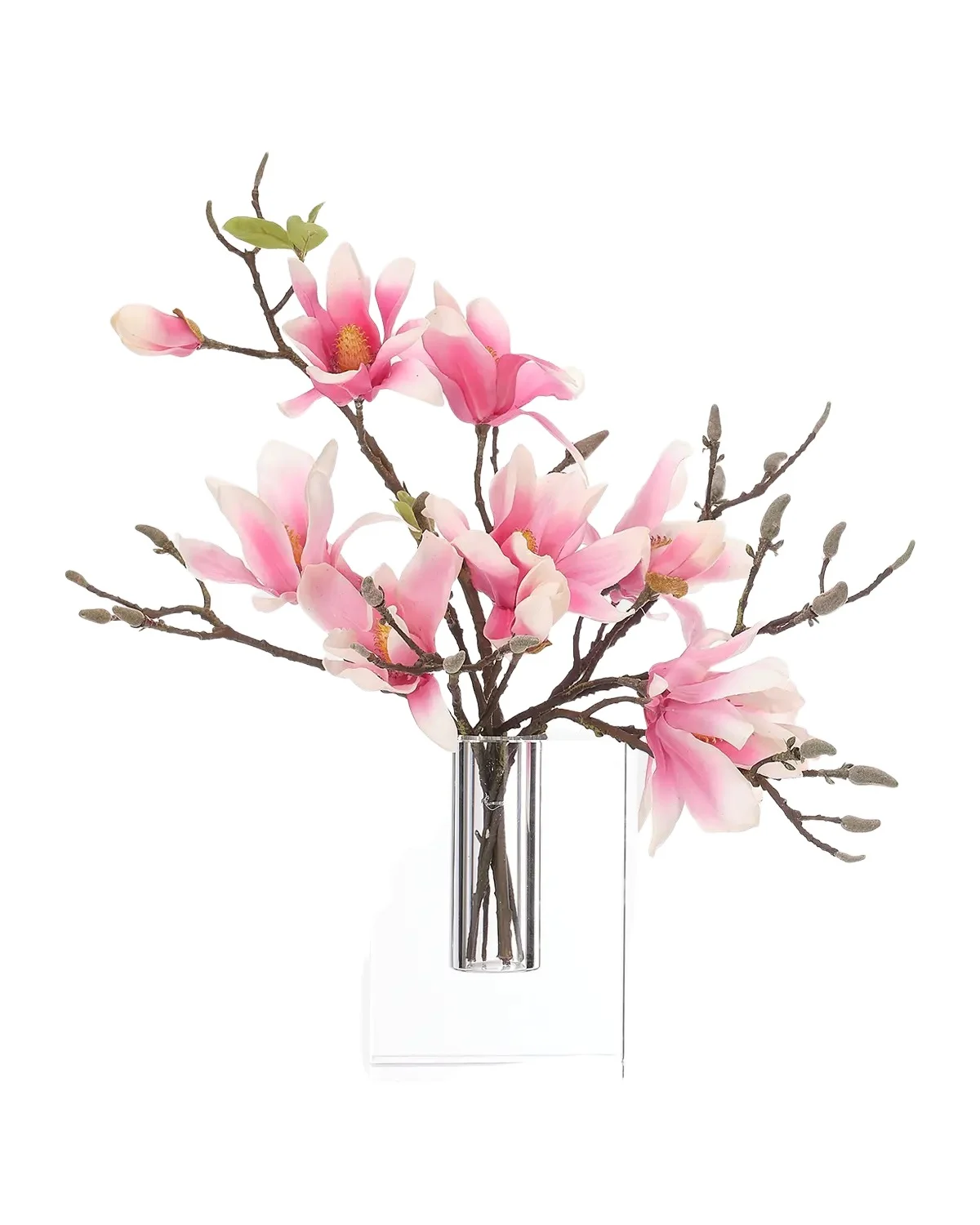 Natural Decorations Real Touch Magnolias 8" Faux Floral Arrangement in Glass Vase