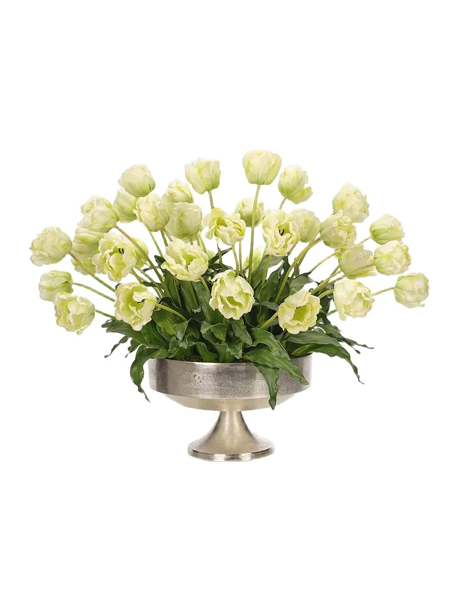 Natural Decorations Real Touch Tulips 26" Faux Floral Arrangement in Aluminum Vase