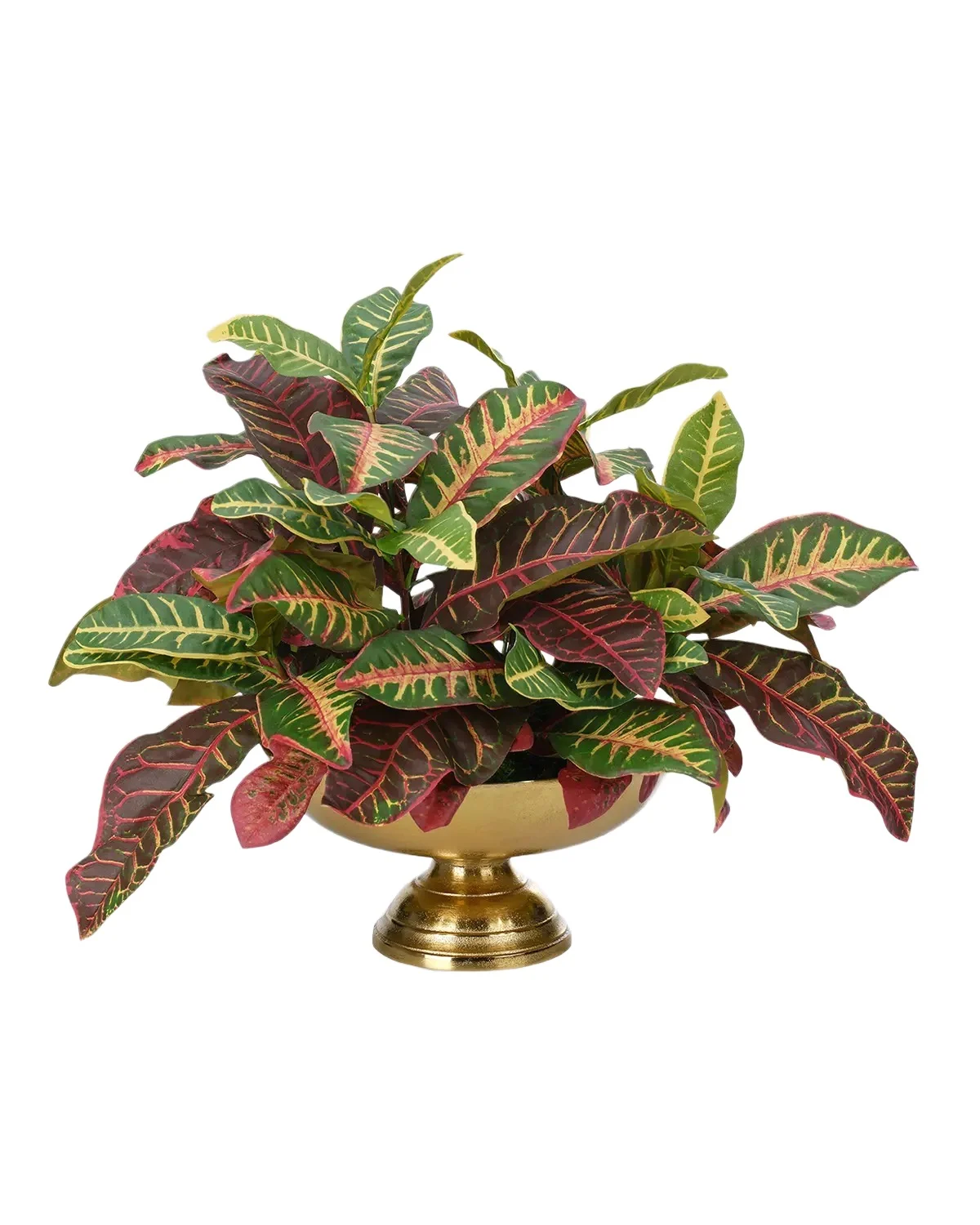 Natural Decorations Croton 15" Faux Plant in Footed Brass Vase