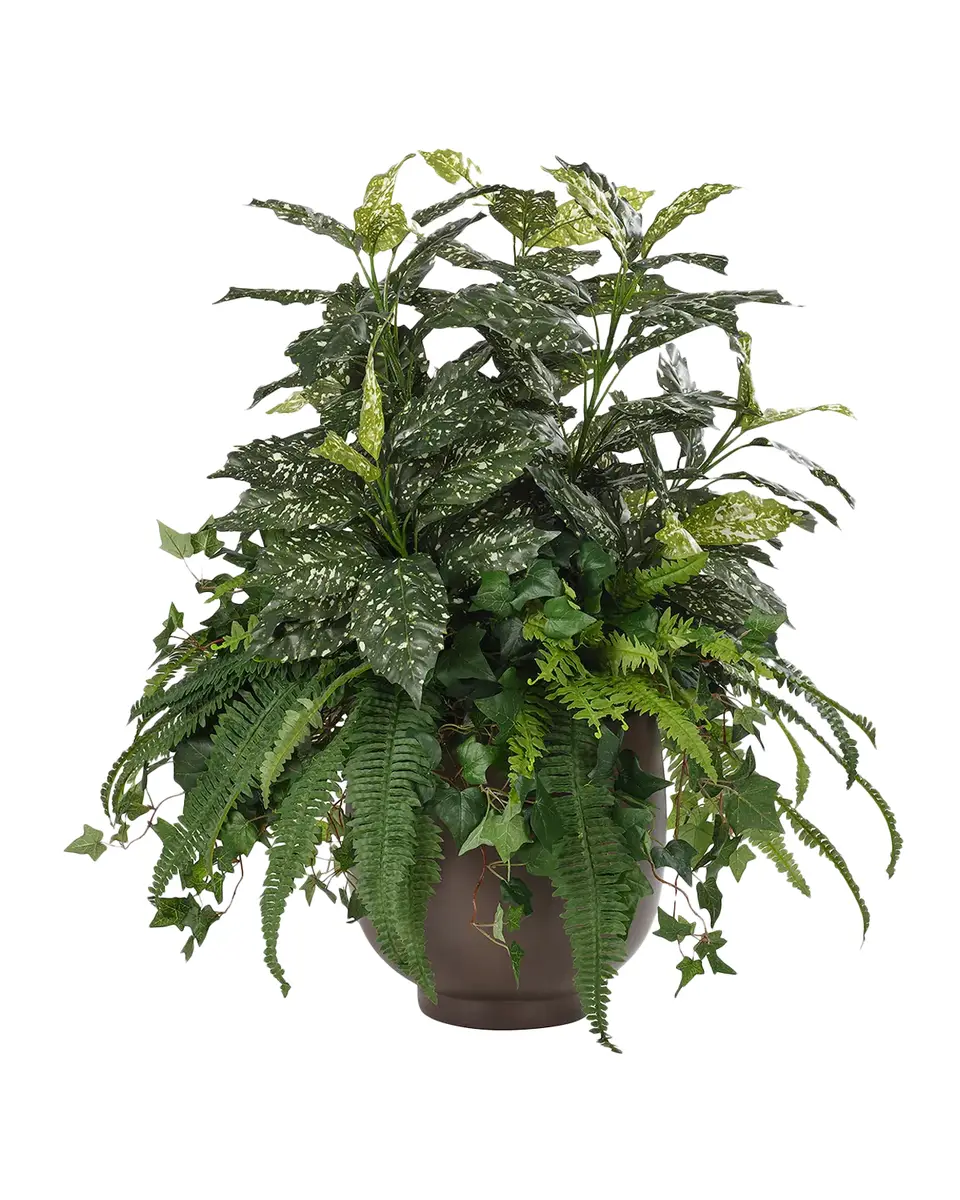Natural Decorations Aucuba Fern 34" Faux Plant in Concrete Pot | Thumbnail 2 Natural Decorations Aucuba Fern 34" Faux Plant in Concrete Pot | Thumbnail 2