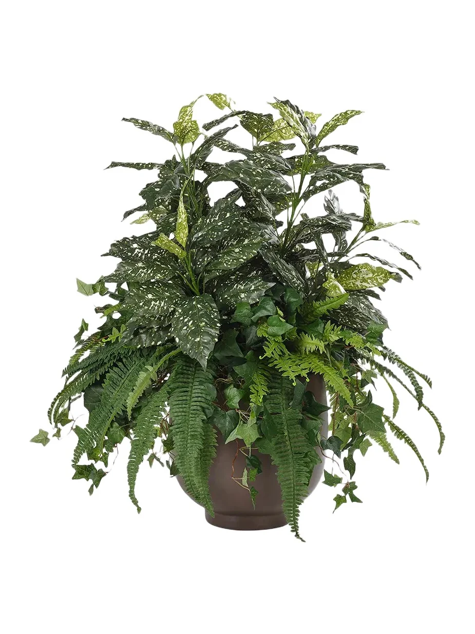 Natural Decorations Aucuba Fern 34" Faux Plant in Concrete Pot