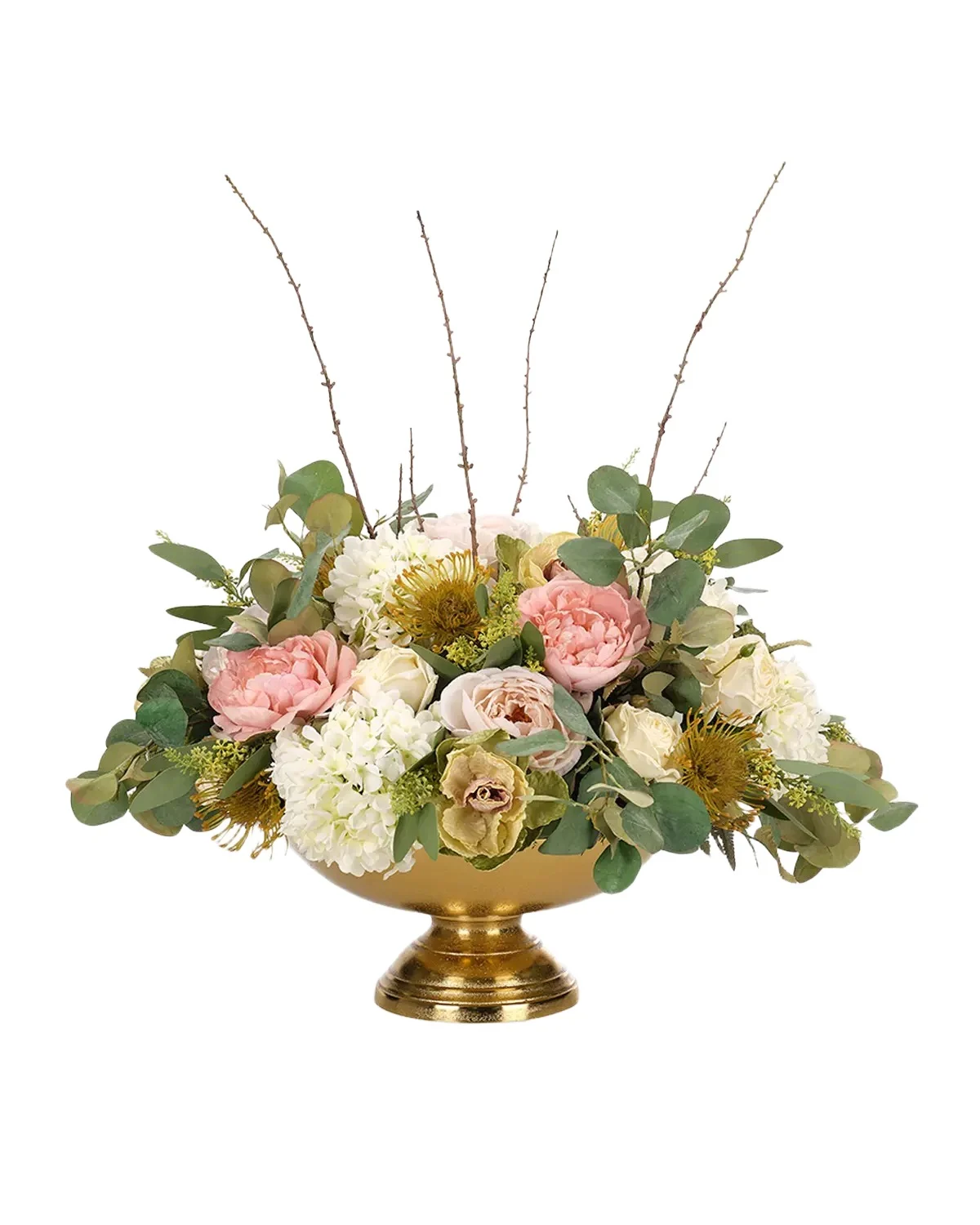 Natural Decorations Peonies & Roses 19" Faux Floral Arrangement in Brass Bowl