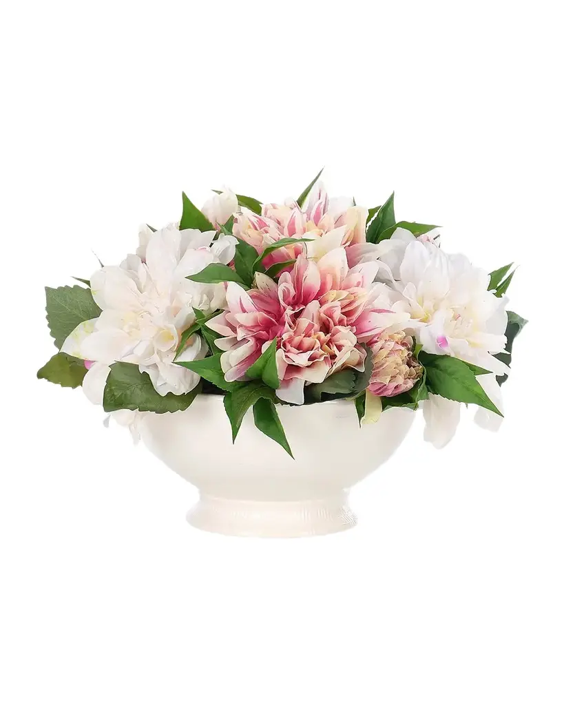 Dahlias 13" Faux Floral Arrangement in Ceramic Vase Dahlias 13" Faux Floral Arrangement in Ceramic Vase