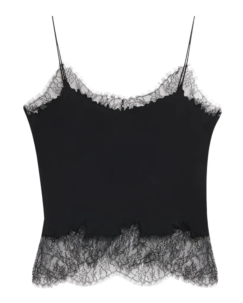 Cropped Lace-Trim Silk Cami Cropped Lace-Trim Silk Cami