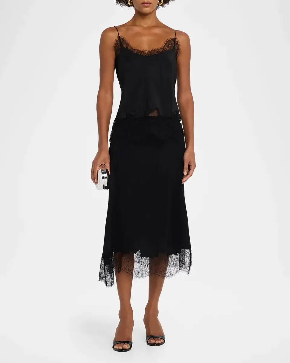 Lafayette 148 New York Lace-Trim Finesse Crepe Midi Skirt | Thumbnail 2