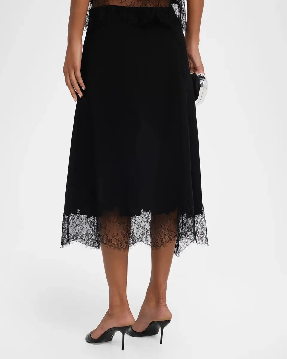 Lafayette 148 New York Lace-Trim Finesse Crepe Midi Skirt | Thumbnail 3