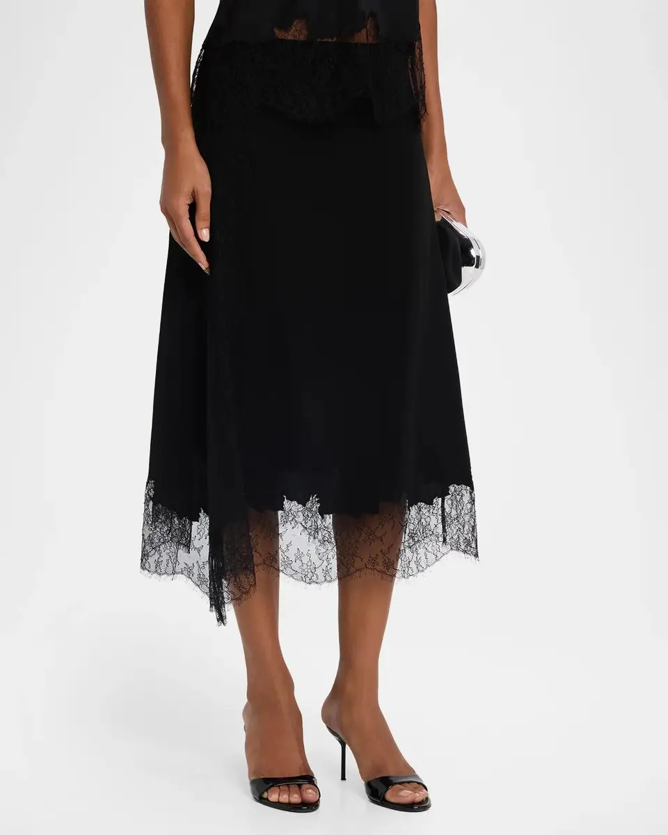 Lafayette 148 New York Lace-Trim Finesse Crepe Midi Skirt | Thumbnail 4