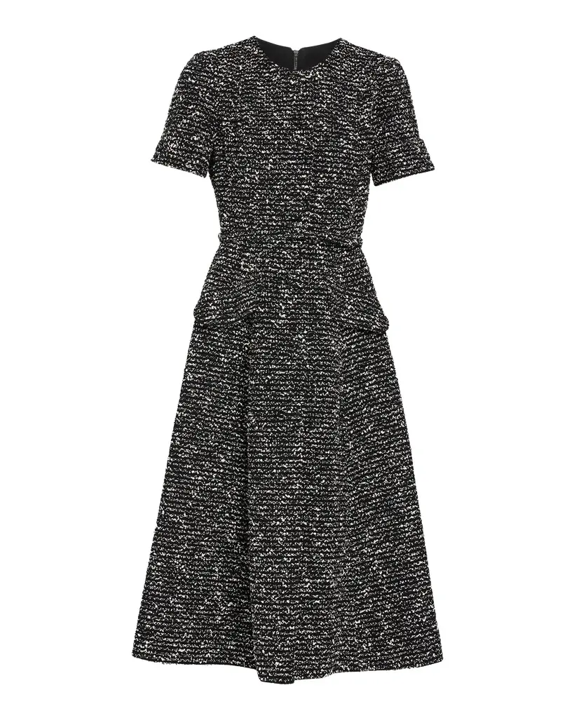 Carolina Herrera Metallic Tweed Belted Midi Dress