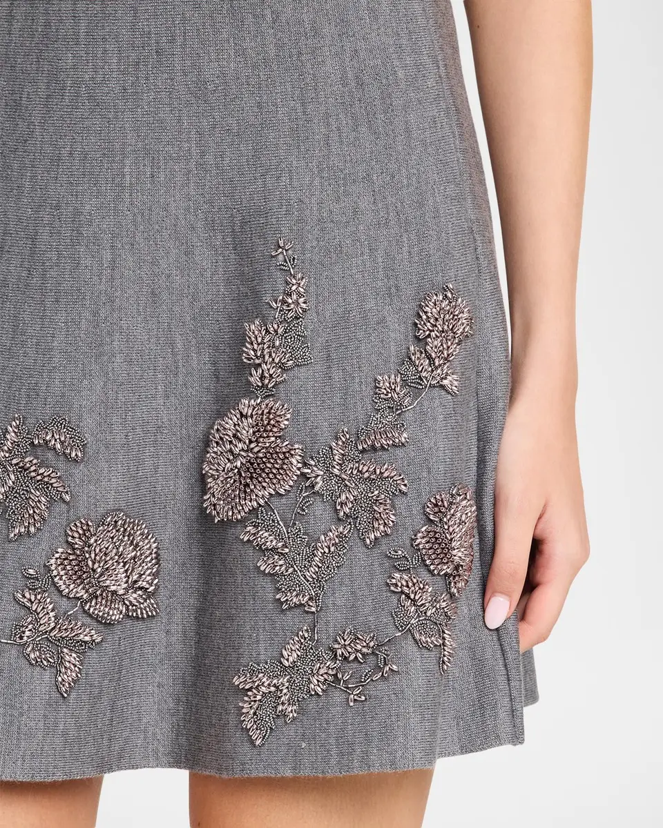 Oscar de la Renta Floral Bead Embroidered Wool Knit Mini Skirt | Thumbnail 5 Oscar de la Renta Floral Bead Embroidered Wool Knit Mini Skirt | Thumbnail 5