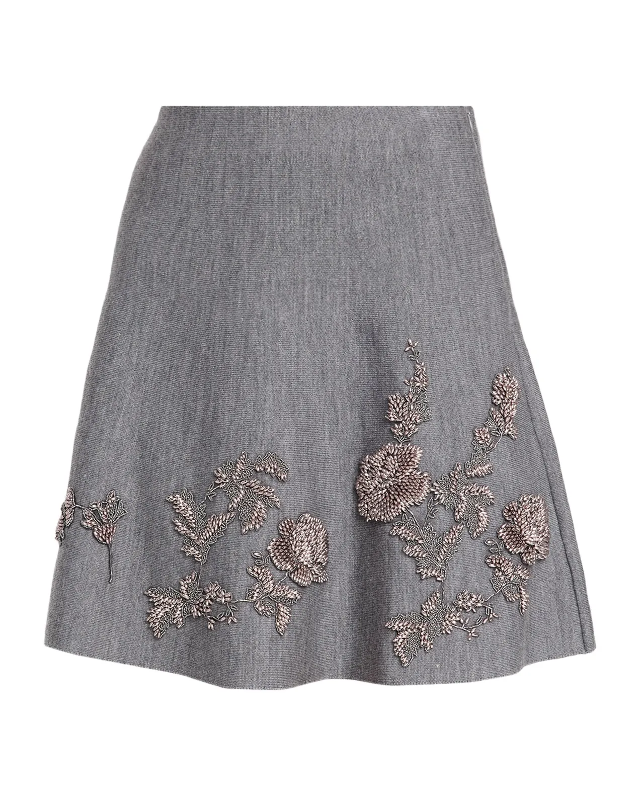 Oscar de la Renta Floral Bead Embroidered Wool Knit Mini Skirt