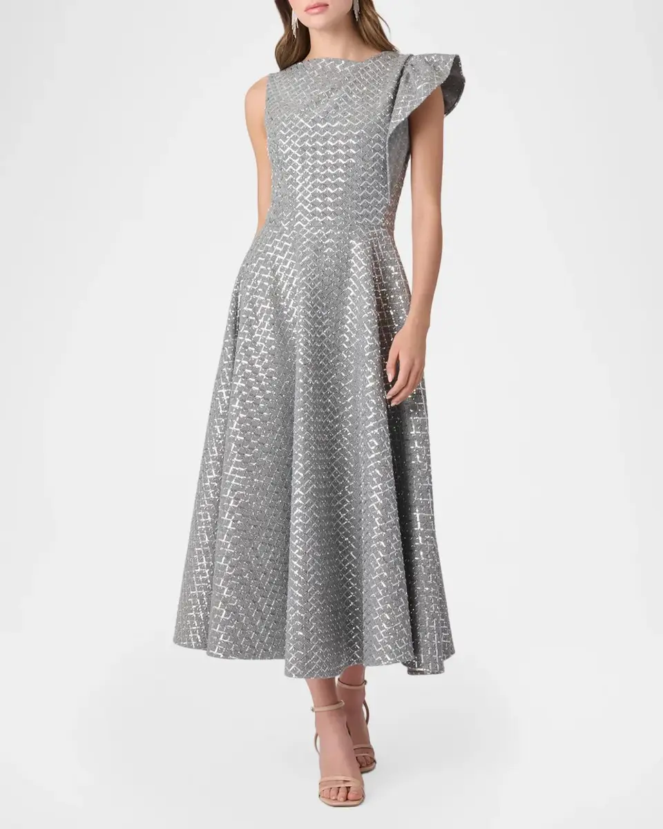 Shoshanna Champan Sequin Ruffle-Sleeve Midi Dress | Thumbnail 2 Shoshanna Champan Sequin Ruffle-Sleeve Midi Dress | Thumbnail 2