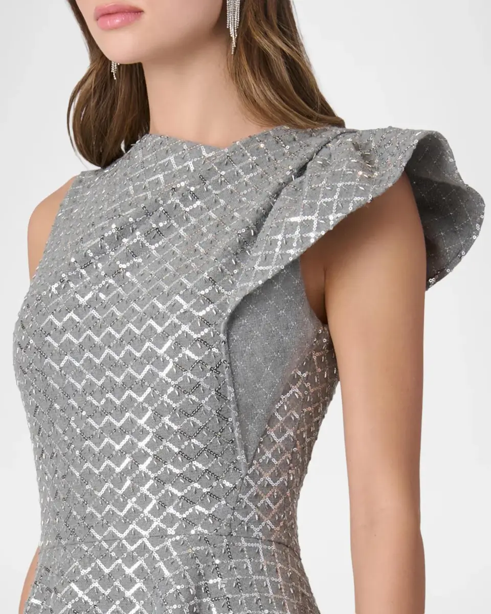 Shoshanna Champan Sequin Ruffle-Sleeve Midi Dress | Thumbnail 4 Shoshanna Champan Sequin Ruffle-Sleeve Midi Dress | Thumbnail 4