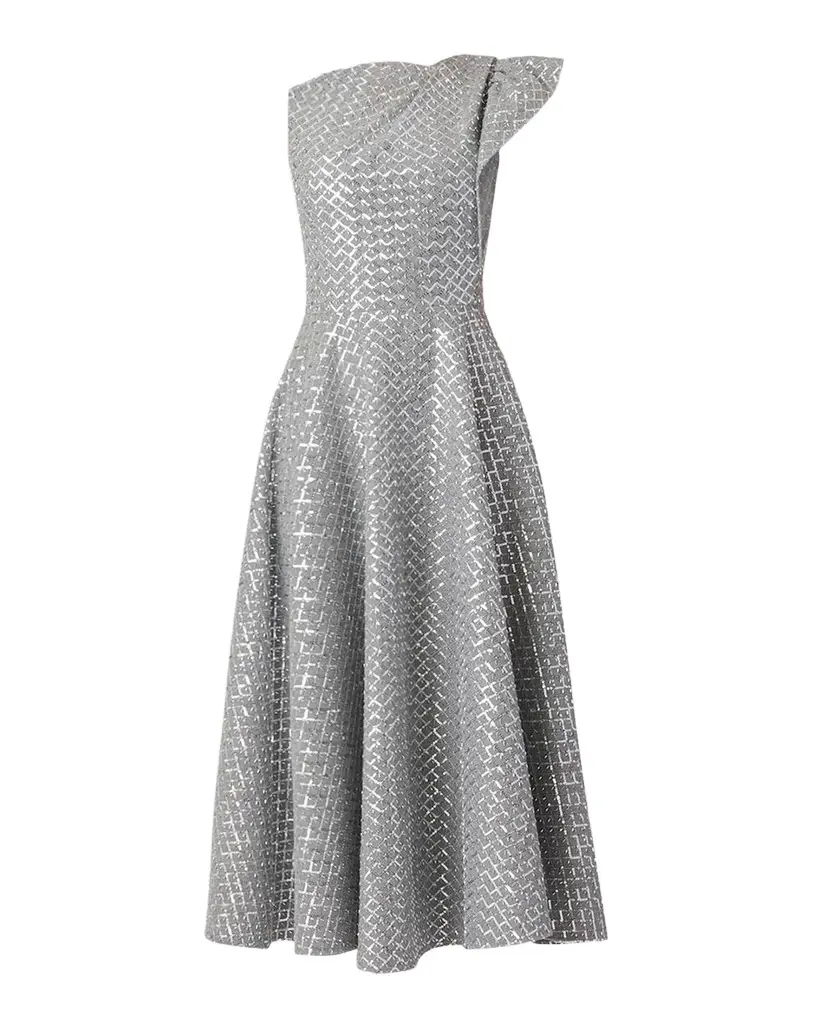 Champan Sequin Ruffle-Sleeve Midi Dress