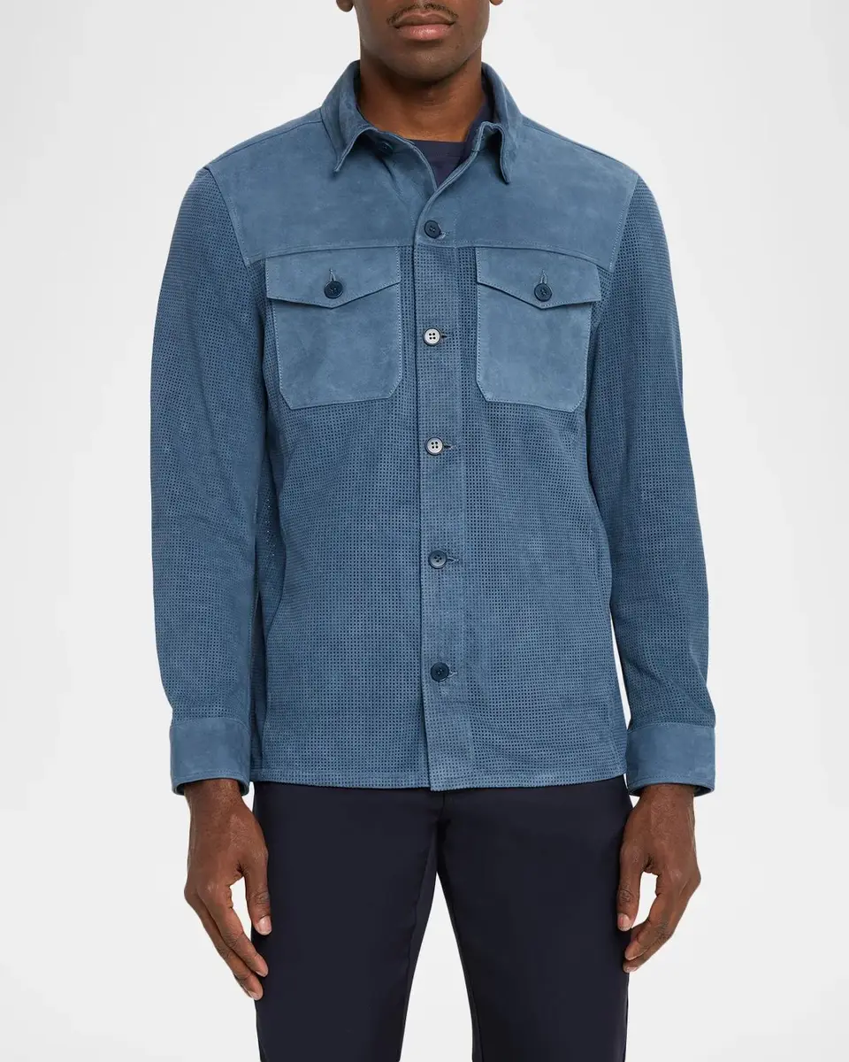 Bugatchi Men's Perforated Suede Shirt Jacket | Thumbnail 4 Bugatchi Men's Perforated Suede Shirt Jacket | Thumbnail 4