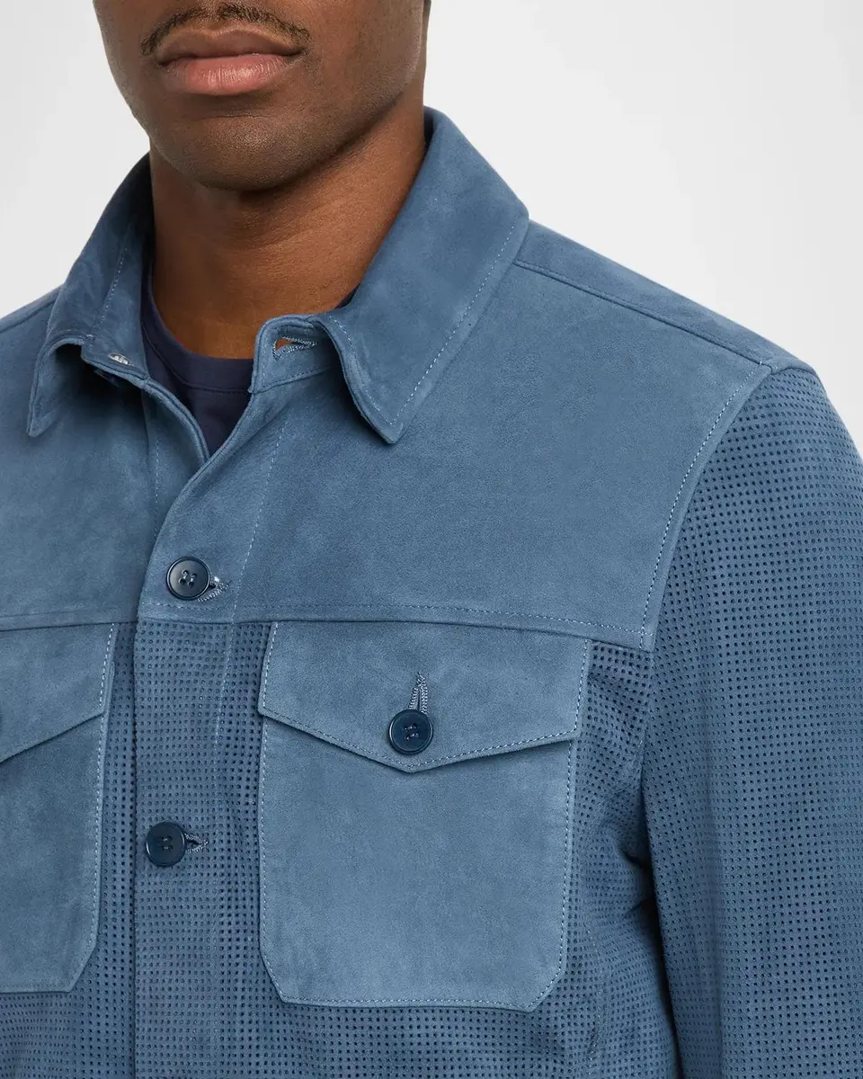 Bugatchi Men's Perforated Suede Shirt Jacket | Thumbnail 5 Bugatchi Men's Perforated Suede Shirt Jacket | Thumbnail 5