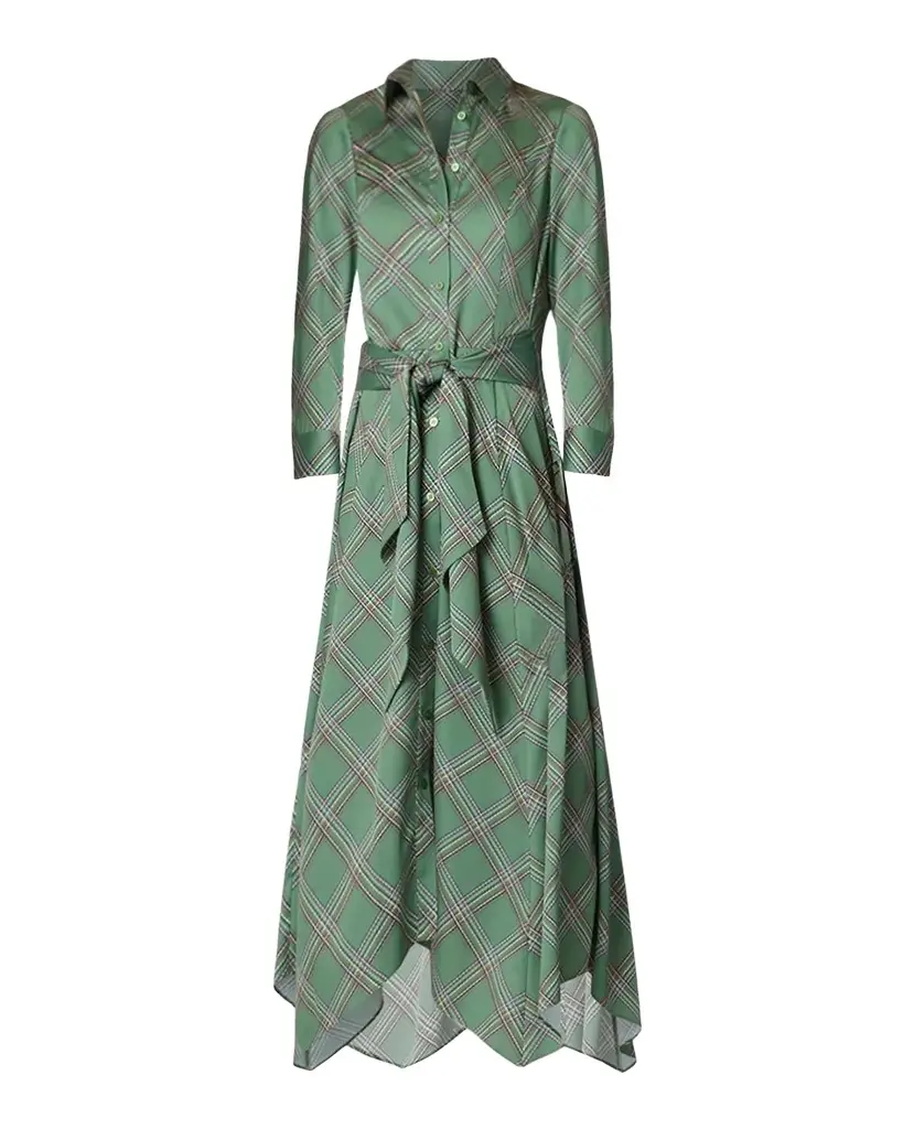 Laine Plaid Charmeuse Midi Shirtdress