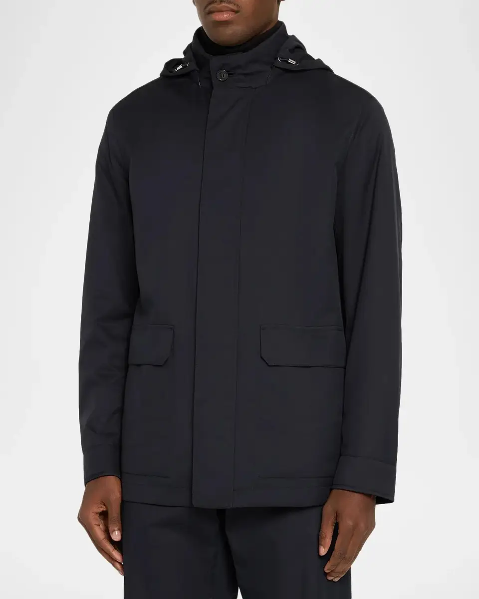 Zegna Men's Motorin Water-Repellent Hooded Car Coat | Thumbnail 4 Zegna Men's Motorin Water-Repellent Hooded Car Coat | Thumbnail 4