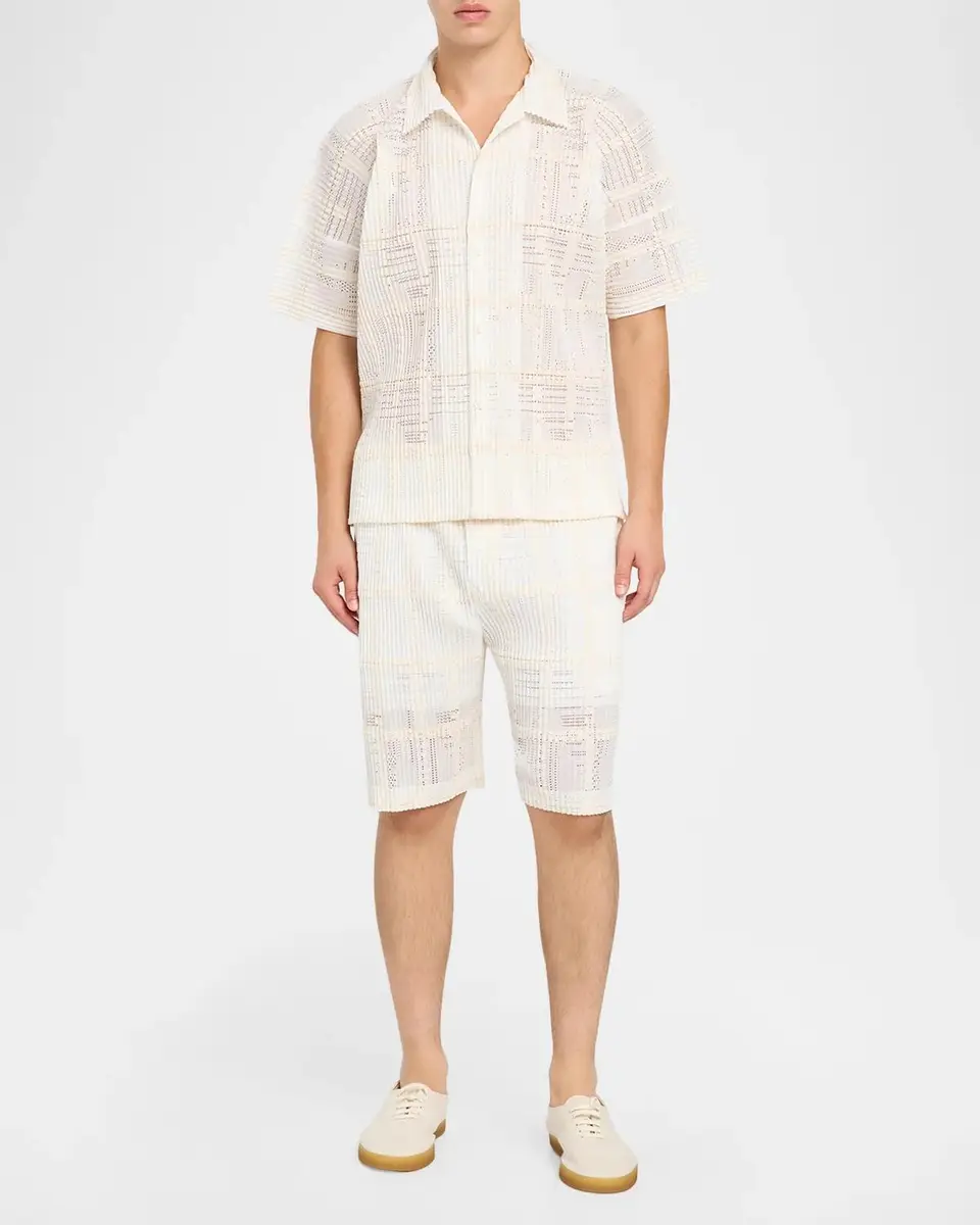 Homme Plissé Issey Miyake Men's Lace Grid Pleated Shorts | Thumbnail 2 Homme Plissé Issey Miyake Men's Lace Grid Pleated Shorts | Thumbnail 2