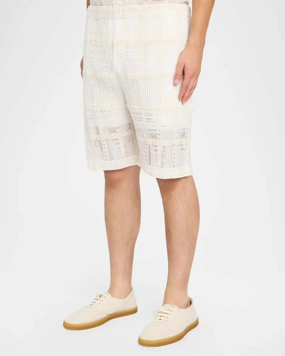 Homme Plissé Issey Miyake Men's Lace Grid Pleated Shorts | Thumbnail 4 Homme Plissé Issey Miyake Men's Lace Grid Pleated Shorts | Thumbnail 4
