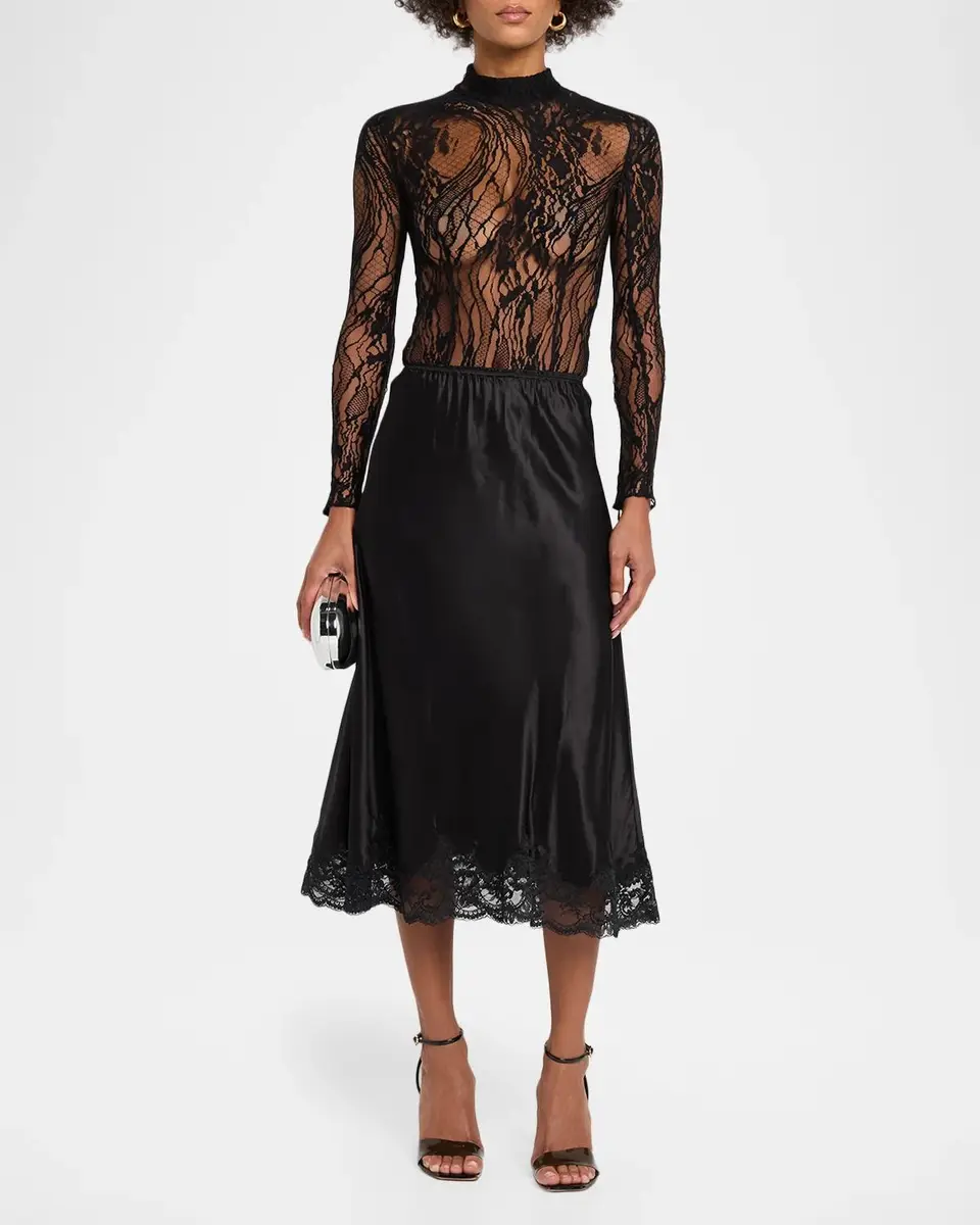 Rabanne Lace-Trim Satin Midi Skirt | Thumbnail 2 Rabanne Lace-Trim Satin Midi Skirt | Thumbnail 2