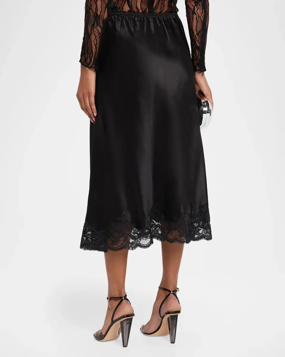 Rabanne Lace-Trim Satin Midi Skirt | Thumbnail 3 Rabanne Lace-Trim Satin Midi Skirt | Thumbnail 3