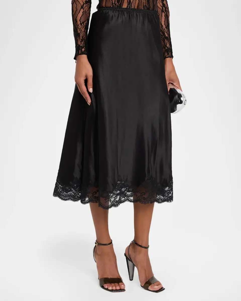 Rabanne Lace-Trim Satin Midi Skirt | Thumbnail 4 Rabanne Lace-Trim Satin Midi Skirt | Thumbnail 4