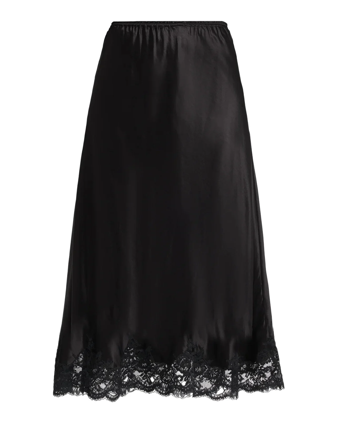 Lace-Trim Satin Midi Skirt