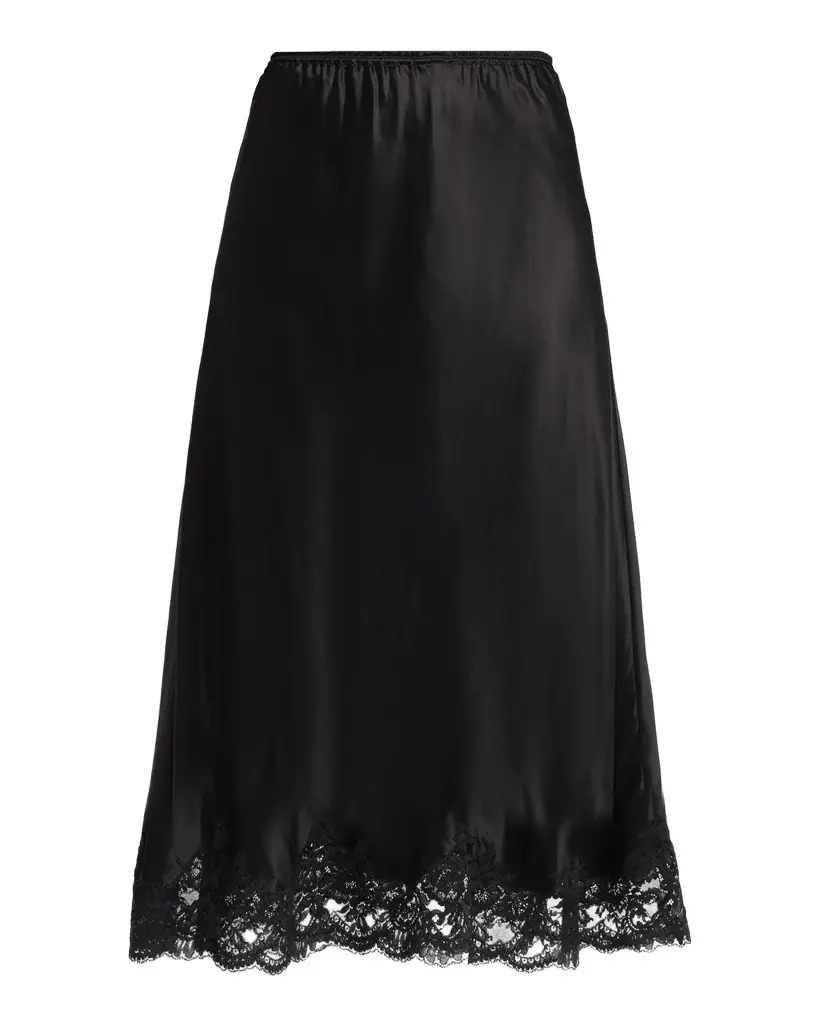 Rabanne Lace-Trim Satin Midi Skirt