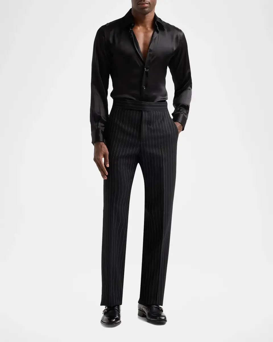 Tom Ford Men's Pinstripe Slim Flat-Front Trousers | Thumbnail 2 Tom Ford Men's Pinstripe Slim Flat-Front Trousers | Thumbnail 2