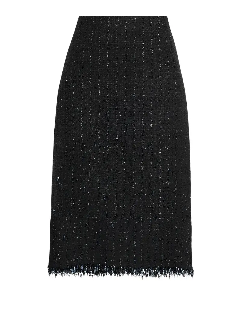 Ungaro Alma Beaded Fringe Tweed Midi Skirt