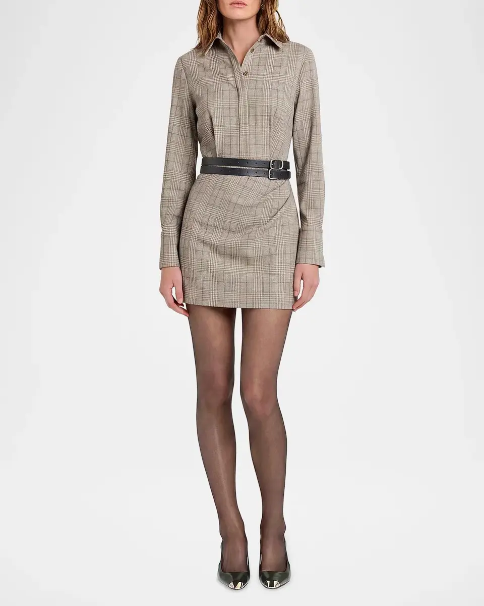 NICHOLAS Elowen Belted Glen Check Mini Shirtdress | Thumbnail 2 NICHOLAS Elowen Belted Glen Check Mini Shirtdress | Thumbnail 2