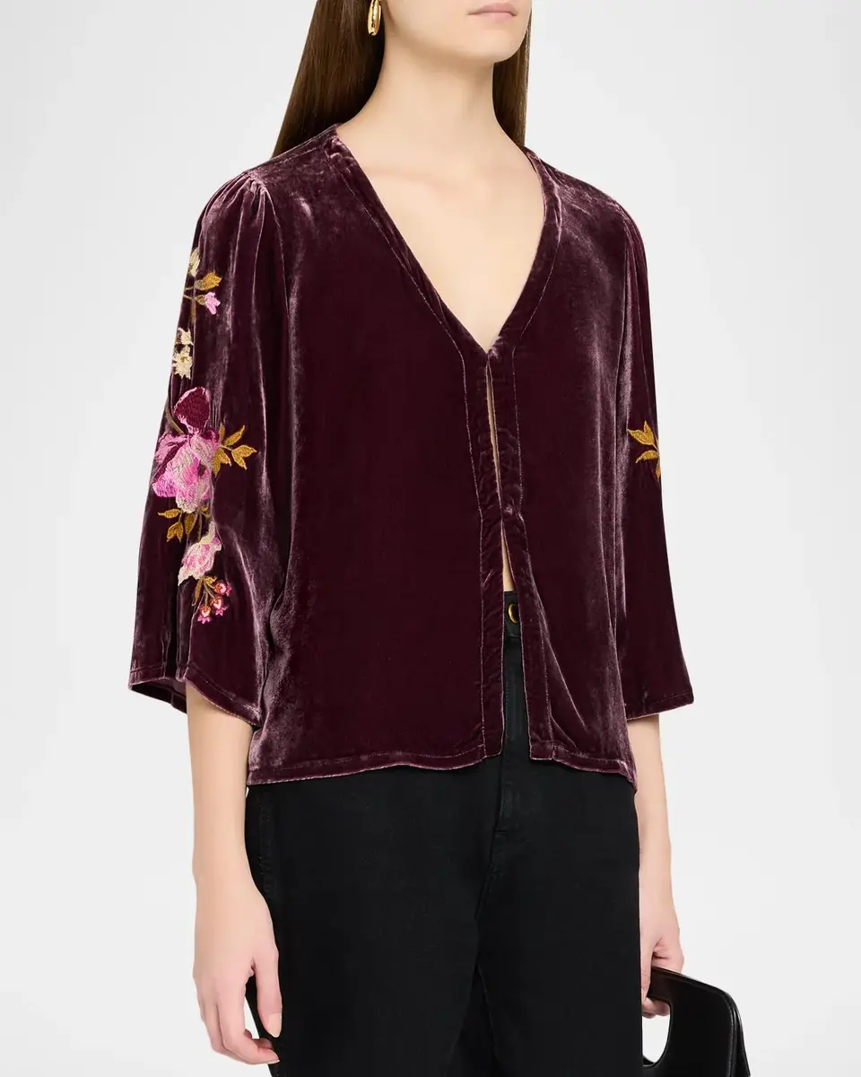 Johnny Was Floral-Embroidered Velvet Bolero | Thumbnail 4 Johnny Was Floral-Embroidered Velvet Bolero | Thumbnail 4
