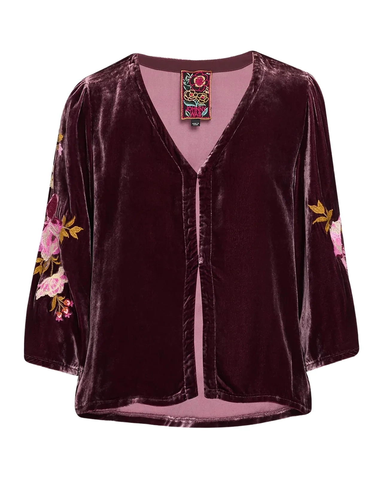 Floral-Embroidered Velvet Bolero Floral-Embroidered Velvet Bolero