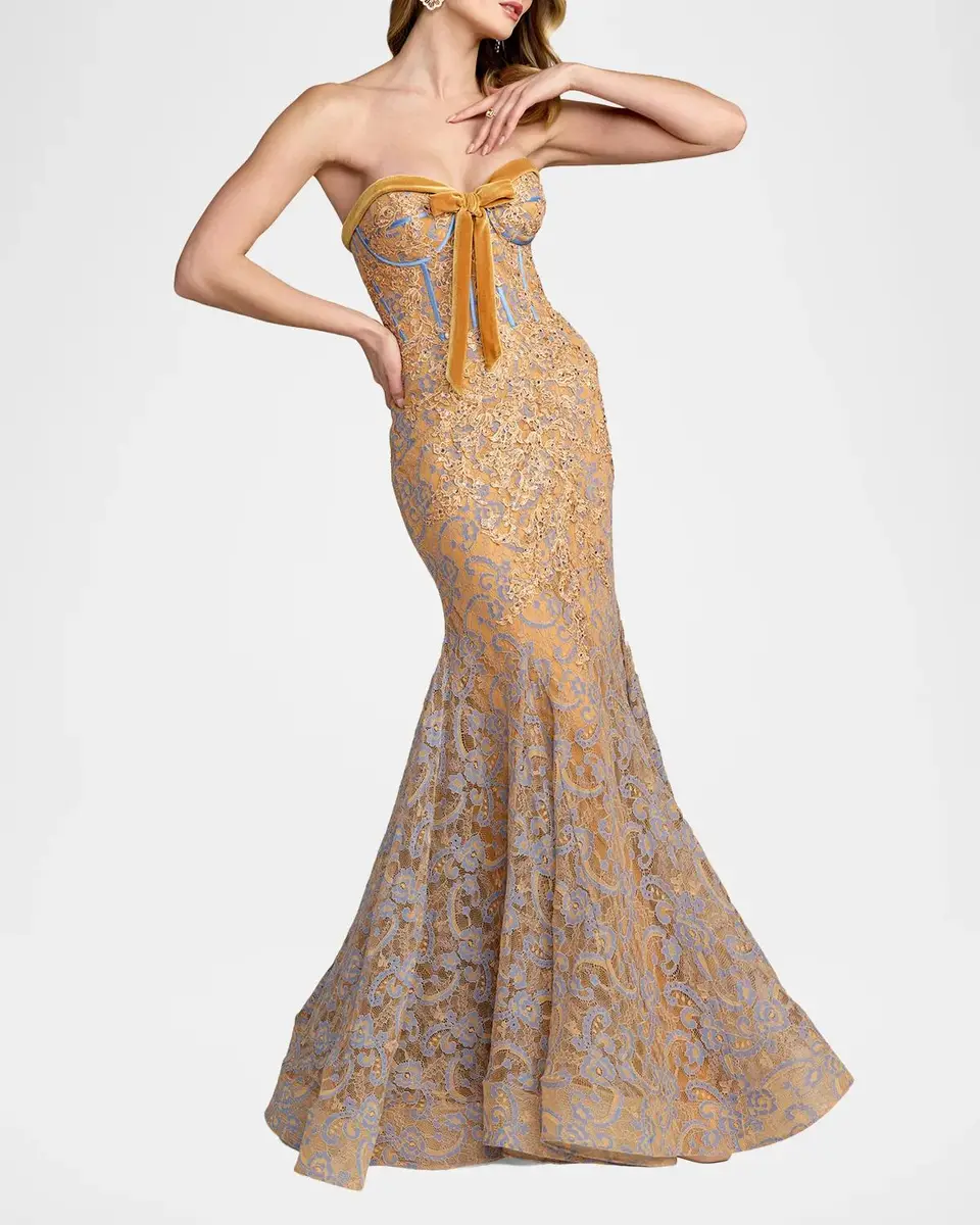 Mac Duggal Embellished Lace Strapless Mermaid Gown | Thumbnail 2 Mac Duggal Embellished Lace Strapless Mermaid Gown | Thumbnail 2